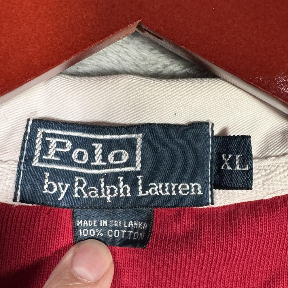 Polo Ralph Lauren Rugby Shirt Mens XL Red Elbow Patch Long Sleeve White Collar - Picture 5 of 10
